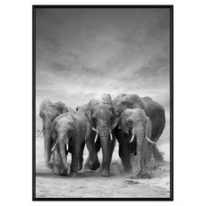 Boluo 菠蘿選畫所 象群遷徙掛畫 - 簡約風格居家裝飾藝術品, 黑色
