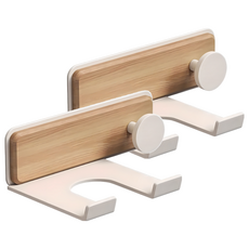 上手家居 實木吹風機支架, 免釘膠牆面壁掛架, 適用Dyson吹風機, 原木色, 2個