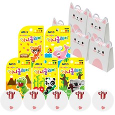 KINDER MOM 迷你黏土 款式隨機 5入 + 粉色貓咪造型禮物盒 5個 + 禮物貼 5張, 隨機顏色, 1組