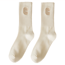 字母中筒襪 Set 6雙 棉+聚酯纖維, 全長30cm(22~25cm著用), 奶白色