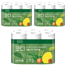 CODI 捲筒式廚房紙巾, 150張 x 6捲, 森林系包裝, 3袋