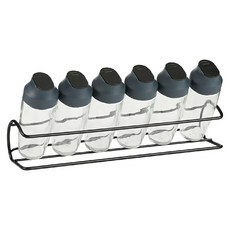 Trudeau 收納架 掀蓋玻璃調味罐 6個 兩種孔洞設計, 1組, 6個玻璃調味罐 + 1個收納架