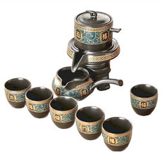 時來運轉 自動泡茶壺 茶具組, 陶瓷, 湛藍金盞花/窯變天涯/五福臨門, 茶壺 + 小杯 6個 + 公道杯, 1組