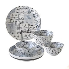 Just Home 陶瓷6件餐具組 (飯碗4個+深盤2個), 1組, 貓咪家族