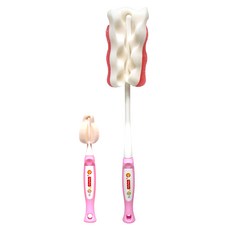 費雪 海綿奶瓶刷 + 奶嘴刷套裝, 不留刮痕、海綿刷頭、貼合死角, 粉色, 2組