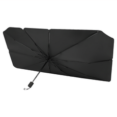 汽車遮陽傘，加大尺寸，10骨反凹傘架，有效阻擋強光，防紫外線，隔熱，附收納套, 1個, 130 x 75cm, 黑