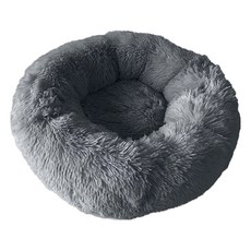 甜甜圈窩 長毛絨 PP棉底部點塑防滑寵物窩 貓咪/狗狗適用, 深灰色, S(直徑50cm), 1個
