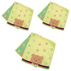 Gemini 雙星毛巾 腳印彩條熊方巾 100%純棉 34*35公分, 綠色, 3條