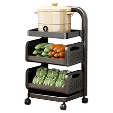 小麥購物 多功能移動置物架 L1247 2籃1板, 3層, 黑色