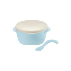 Richell 利其爾 TLI 雙層可拆式不鏽鋼碗, 耐摔耐用, 外碗耐高溫塑膠可微波加熱, 大尺寸適合一歲以上幼兒, 藍色, 可拆式不鏽鋼碗 + 蓋子 + 湯匙, 1組