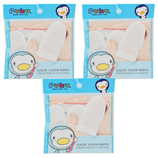 PUKU 藍色企鵝 紗布指套清潔刷, 3個入, 指套型, 3包