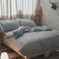 棉床本舖 台灣製100%精梳棉床包枕套組 - 寧靜格 親膚透氣舒適, 床包 + 枕套 2個, 單人 床包6.2 x 3.5尺(186 x 105cm) + 枕套 75 x 45cm