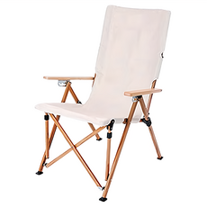 戶外四段式可調節高背大川椅 Set, 600D牛津布, 櫸木扶手, 鋁合金支架, 米白色, 1個