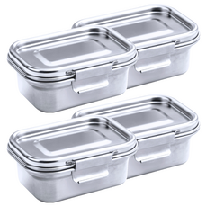 Hi CHEF 掌廚 316不銹鋼密封保鮮盒 540ml, 台灣製, 可拆式矽膠條, 適用電鍋烤箱洗碗機, 500cc, 4個