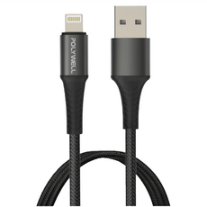 POLYWELL 寶利威爾 USB-A To Lightning 編織充電線 適用iPhone PW15-W45-A278, 2m, 黑色, 1條