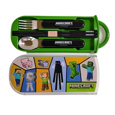 Skater 銀離子兒童餐具三件組, 湯匙 + 叉子 + 筷子 + 收納盒, Minecraft, 1組