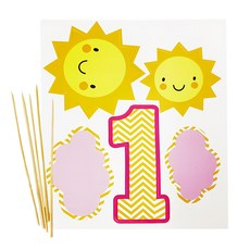 1歲太陽款蛋糕插牌5件組, 粉色, 5個蛋糕插牌, 1組