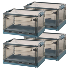 三開摺疊收納箱, 735 中號 (47.5 x 35.3 x 24.5cm), 黑透龍膽綠, 4個