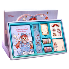 Mass 生活好物 舒壓文具親子玩具 筆記本 手賬豪華套裝186件組, A海洋女孩, 1組