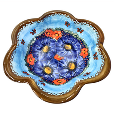 Cerraf 花形盤 陶瓷, 藍色 + 棕邊, 1個