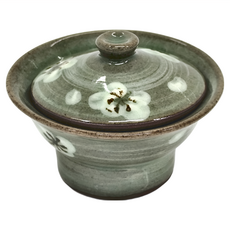 美濃燒 高台珍味 日本製 珍味杯 (60ml) 日式茶杯 陶瓷杯 醬料杯, 綠釉梅紋, 1個