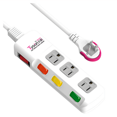 Tyson 太順電業 4開3插 3孔防雷擊延長線插座, 高耐熱防火材質, 獨立開關, 40度斜面式開關, 1.8m, TS-343AS, 1個