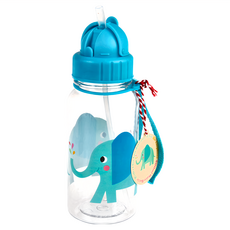 Rex LONDON 兒童Tritan吸管水瓶 高 19 x 直徑 7 x 繩長 7cm 94g, 藍色大象, 500ml, 1個