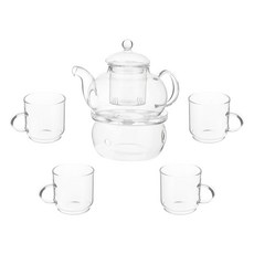 JUST HOME 簡約玻璃壺附杯組, 尺寸: 寬15.2x深12x高23.5cm, 1300ml容量, 耐高溫玻璃範圍-20~120°C, 1.3L, 3099-61, 1組