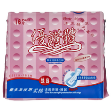 UFT plus 優護體 草本清爽衛生棉 16片 絲薄 量多 柔棉 速透表層 護翼, 夜用型, 1包
