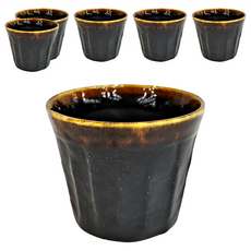 JUST HOME 日本製線條漸變陶瓷茶杯 6件組 咖啡色 8.5x6.7cm, 1組