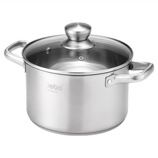 Debo 德鉑廚具 304不鏽鋼雙耳複底湯鍋 耐熱玻璃鍋蓋, 20cm, 銀色, 1個