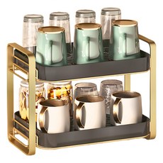 Mega 輕奢感金邊置物架 35x25x28公分, 黑色 + 香檳金, 2層, 1組