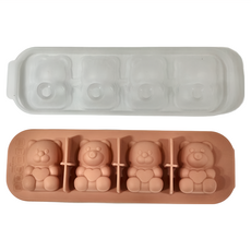 SiliPot 矽膠可愛動物製冰盒 四格 耐熱-40°C~250°C, 7.8 x 24.5 x 4.5cm, 珊瑚粉, 1個