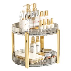 西格傢飾 雙層新款360度旋轉收納架 PET材質 尺寸約28x28x22cm, 晶透款, 1個