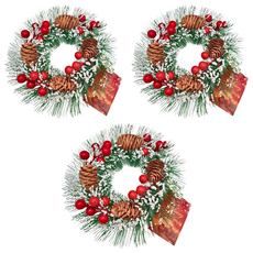 飄雪紅果松針花圈 8吋, 3組