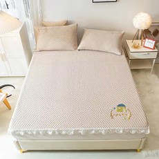 Mimo 米夢家居 雙涼感3D豆豆釋壓冰紗床包涼蓆3件組, 米色, 床包 + 枕頭蓆套 2個