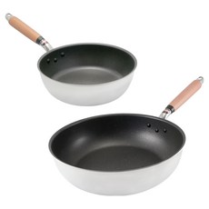 hokua 北陸 極大金IH輕量級不沾鍋2件組 日本製, 1套, 炒鍋 28cm + 深型平底鍋 22cm, 銀色