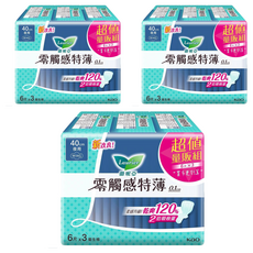 Laurier 蕾妮亞 台灣公司貨 零觸感特薄衛生棉 極長夜用型, 40cm, 18片, 3包