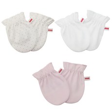 Fisher-Price 費雪 嬰兒防抓手套組, 素白色+素粉色+灰點白色, 7.7x11cm