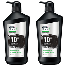 MEN's Biore 10倍炭男性專用去味體香沐浴乳 竹炭控油深層清潔 長時間清爽 麝香植萃沉穩木質香 專為油性肌膚設計, 750g, 2瓶