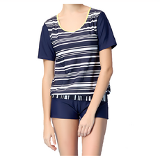 Summer love 夏之戀 大女長版二件式泳裝, 條紋短袖, 附活動式罩杯, L, S2470895403