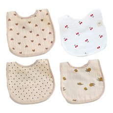 LuxuryBaby 6層泡泡紗布圍兜 基本款 A套組, 4件, 1組, 愛心+櫻桃+圓點+檸檬