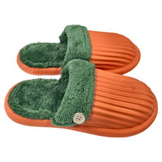 ego life 可拆卸毛絨EVA防水防滑保暖男女室內拖鞋, 橘色, 38-39