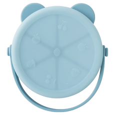 Sweet Lil' Monster 怪獸寶貝 好自信 熊熊矽膠點心碗, 可拆式把手 矽膠防髒蓋, 霧面藍, 1個