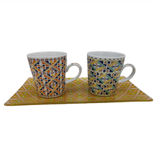 杯具組 馬克杯 + 托盤, 橘色 + 綠色, 1組