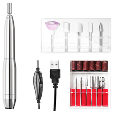 鋁合金便攜電動美甲機 附金屬打磨器 多功能套裝, 1個, 銀色