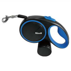 Nice U LED 寵物自動伸縮牽引繩 ABS塑膠 尼龍繩 不鏽鋼金屬, 19.5 x 3.5 x 11cm, 黑色, 1條