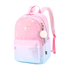 可莉鹿 漸層星空獨角獸超輕減壓護脊書包, 適合3-6年級, 29 x 18 x 45cm, 漸層粉藍