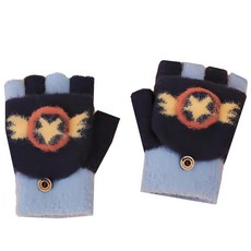 Kori Deer 可莉鹿 嬰兒童保暖針織毛線兩用翻蓋五指露指手套 英雄盾牌 3~6歲 深藍 1雙