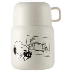 Corelle Brands 康寧餐具 SNOOPY 復刻黑白 鋅動輕瓷不鏽鋼隨行燜燒罐, 580ml, 1個, 白色